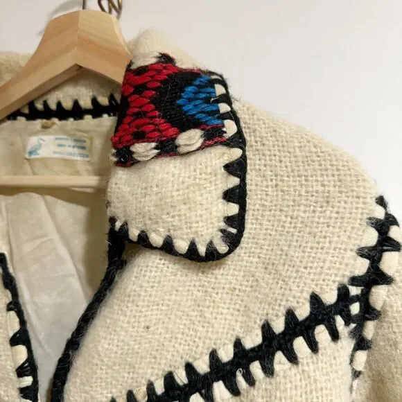 Beautiful Vintage Jacket Made In Greece 70s Bohemian Embroidery Cream Zip Up - Picture 7 of 14